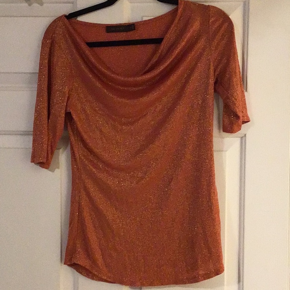 The Limited orange sparkly cowl neck tee- size M